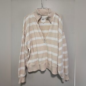 Aerie Cream and White Quarter Zip Sweater
